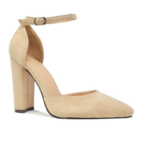Women's Closed Pointed Toe Block Heel with Ankle Strap - Picture 3 of 4